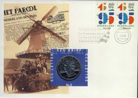 Hollandia 1995. 1Ecu "II. világháború-emlékezés a felszabadításra" érmés, bélyeges borítékon T:1