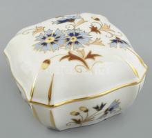 Zsolnay búzavirág mintás porcelán dobozka Kézzel festett, jelzett, hibátlanok 10x10 cm