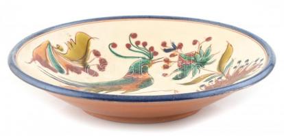 Szabó Kinga (1938-) Fácános dísztál. Kézzel festett mázas kerámia. Jelzett, hibátlan d: 30 cm