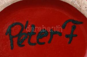 Péter Ferenc: Tűzpiros kerámia padlóváza. Kézzel festett, mázas kerámia, jelzett, hibátlan. 37 cm