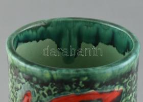 Péter Ferenc: Tűz motívumos kerámia padlóváza. Kézzel festett, mázas kerámia, jelzett, hibátlan. 37 ...