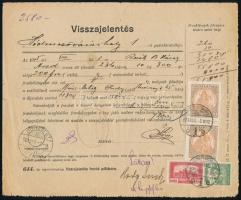 1925 Visszajelentési nyomtatvány elégtelen bérmentesítésről 7.200K bérmentesítéssel / Report of insu...