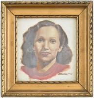 Zsolnay jelzéssel: Női portré. Olaj, vászon, jelzett, üvegezett keretben. 9x9 cm