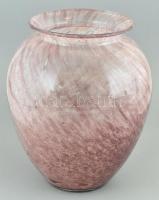 Padlizsánszín karcagi, berekfürdői kraklé / fátyol üveg váza. Formába öntött, hibátlan. m: 30 cm