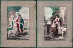 II. Rákóczi Ferenc és felesége, Sarolta Amália hercegnő, 2 db festményről készült fénynyomat, utólagos színezéssel, papírlaphoz ragasztva, 14x9 cm