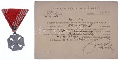 1916. "Károly-csapatkereszt" Al(!) kitüntetés mellszalagon + 1939. "Károly-csapatkere...