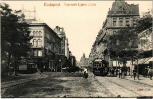 Budapest V. Kossuth Lajos utca, villamosok, üzletek. Taussig A. 5465.