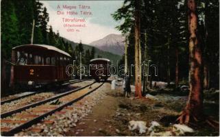 Tátrafüred, Ótátrafüred, Altschmecks, Stary Smokovec (Magas Tátra, Vysoké Tatry); Siklóvasút állomás vonatokkal / funicular railway with trains