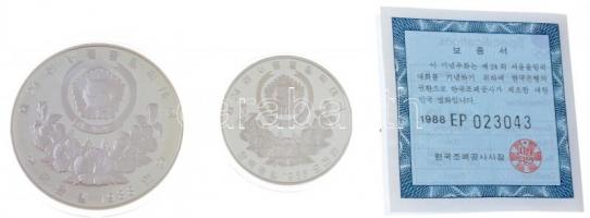 Dél-Korea 1988. 5000W Ag "Búgócsiga" tanúsítvánnyal + 10.000W Ag "Labdarúgás" kö...
