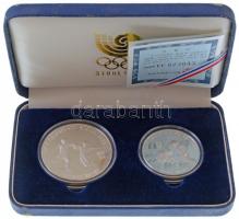Dél-Korea 1988. 5000W Ag "Búgócsiga" tanúsítvánnyal + 10.000W Ag "Labdarúgás" kö...
