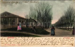 1902 Zimony, Semlin, Zemun;Duna rakpart. Joh. Pulyo / Donau Quai / Danube quay (r)