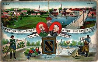 Landwirtschaftliche und Gewerbeausstellung Gmünd 1912. Unter dem Protektorate Sr. K.u.K. Hoheit d. Herrn Erzherzog Rainer, Wappen. Verlag K. Trisko / Agricultural and commercial exhibition. Art Nouveau, litho