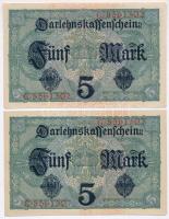 Német Birodalom 1917. 5M (2x) közeli sorszámok G 8561502 és G 8561507 T:I German Empire 1917. 5 Mark (2x) close serials G 8561502 and G 8561507 C:UNC Krause#56