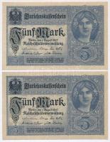 Német Birodalom 1917. 5M (2x) közeli sorszámok "G 8561502" és " G 8561507" T:I
...