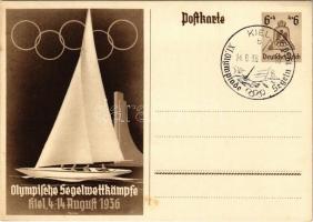 1936 Olympische Segelwettkämpfe Kiel / 1936 Summer Olympics advertisement card, sailing competitions in Kiel, swastika s: O. Anton + 1936 Kiel XI. Olympiade So. Stpl.