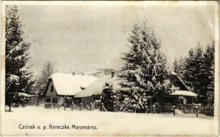 1914 Csónak, Conok (Kerecke, Kerecki, Kerezky, Keretsky / Máramaros); elpusztult település, Gróf Bokrovszka Teréz kastélya télen / castle in winter (r)