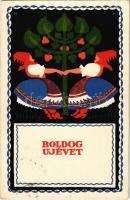 Boldog Újévet! Rigler József Ede kiadása (R. J. E.) / Hungarian New Year greeting art postcard. s: K. K.
