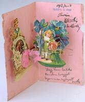 1912 Boldog új évet! Kinyitható litho térhatású üdvözlet / New Year greeting, pop-up folding dimensional litho postcard