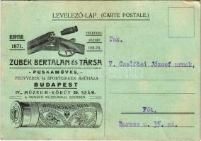 1928 Zubek Bertalan és Társa puskaműves fegyverek és sportcikkek áruháza. Budapest, Múzeum körút 29. szám / Hungarian gunsmith advertisement (EK)
