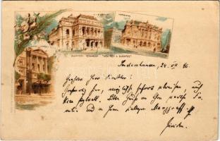 1896 (Vorläufer) Budapest, Ezredéves Országos Kiállítás, Budapesti színházak, Nemzeti Színház, Népszínház, M. kir. Operaház. litho barna 2 Kr. Ga. s: Cserna (EK)