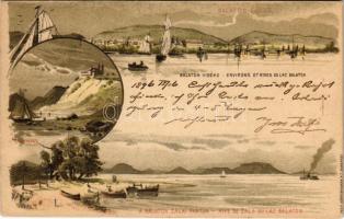 1896 (Vorläufer) Balaton vidéke, Balatonfüred, Zalai part, Tihany. Pesti Könyvnyomda Rt. Ezredéves Országos Kiállítás barna 2 Kr. Ga. litho s: Dörre T.