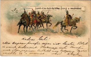 1896 (Vorläufer!!!) Árpád et les chefs des tribus / Árpád a vezérekkel. Ezredéves Országos Kiállítás, barna 2 Kr Ga. litho