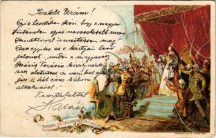 1896 (Vorläufer) Moriamur pro Regenostra Maria Theresia / Mária Terézia. Ezredéves Országos Kiállítás, barna 2Kr. Ga. litho s: Cserna + BUDAPEST KIÁLLÍTÁS 1. SZ.