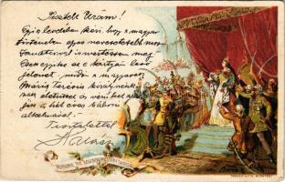 1896 (Vorläufer) Moriamur pro Regenostra Maria Theresia / Mária Terézia. Ezredéves Országos Kiállítás, barna 2Kr. Ga. litho s: Cserna + "BUDAPEST KIÁLLÍTÁS 1. SZ."