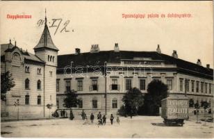 1911 Nagykanizsa, Igazságügyi palota, dohányraktár, kocsi Lackenbacher Ede szállító reklámjával (EK)