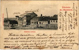 1904 Aranyosmarót, Zlaté Moravce; Hosszú utca, törvényszék, ügyészség, posta. Zlinszky J. felvétele / street, court, post office (kis szakadás / small tear)
