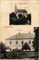 1912 Királyhelmec, Helmec, Kralovsky Chlumec; Római katolikus templom, Járásbíróság. Klein József kiadása / church, county court (kis szakadás / small tears)