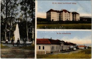 1917 Stubnyafürdő, Túróchévíz, Stubnianske Teplice, Turcianske Teplice; Tanítóképző intézet, járásbíróság, park és szökőkút. Kiadja Kohn Edéné / teacher training school, court, park and fountain (EK)