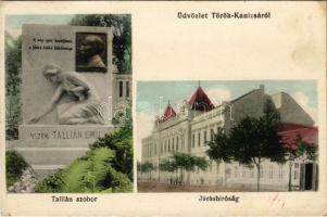 1915 Törökkanizsa, Nova Kanjiza, Novi Knezevac; Vitéz Tallián Emil szobor, Járásbíróság. Özv. Schweiger Hermanné utóda kiadása / county court, statue (EK)