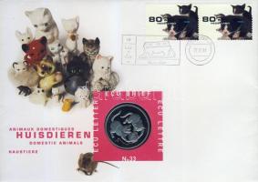 Hollandia 1998. 1Ecu "Háziállatok" érmés, bélyeges borítékon T:1