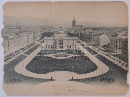 1902 Zagreb, Zágráb, Agram; Trg Franje Josipa, Umjetnicki paviljon / square, Art Pavilion, church construction in the background. Giant postcard (30,5 x 22,5 cm) (tears)