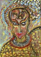 Farkas Sarolta (1948-): Portré. Olaj, karton. Jelzett. Üvegezett fa keretben, 70×50 cm