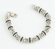 Ezüst (Ag) Férfi nyaklánc és karkötő kaucsukkal. Jelzett. Jó állapotú. bruttó: 255 g, h: 25 és 59 cm