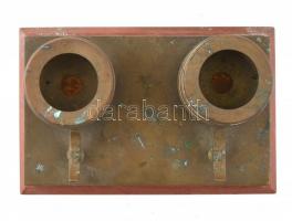 Bronz asztali tintatartó, üvegbetét nélkül, 17×11×7,5 cm