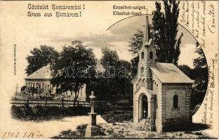 1902 Komárom, Komárnó; Erzsébet sziget, kápolna és feszület. Freisinger M. kiadása / island chapel (EK)