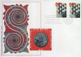Hollandia 1998. 1Ecu "M.C. Escher" érmés, bélyeges borítékon T:1