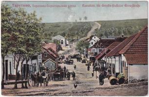 1923 Tarutyne, Tarutino; Die Beresin-Postaler Kreuzstrasse / street, synagogue in the background (creases)