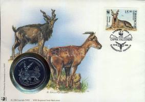 1986. "30 éves a WWF-Pödröttszarvú kecske" ffém emlékérem érmés borítékon üzbegisztáni bélyeggel + bélyegzővel T:PP