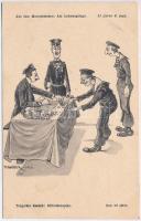 Aus dem Matrosenleben: Am Löhnungstage, K.u.K. Kriegsmarine Matrose / WWI Austro-Hungarian Navy mariner humour art postcard. C. Fano, Pola 1910-11. 2160. s: Ed. Dworak