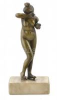 Bronz női akt, márványtalpon, sérült m: 17 cm