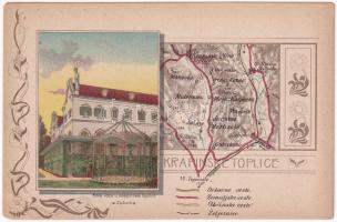 Krapinske Toplice, Krapina-Töplitz; Kola voze iz Zaboka. Art Nouveau litho map