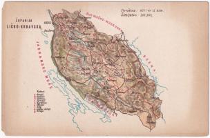Lika-Korbava vármegye térképe. Kiadja Károlyi Gy. / Zupanija Licko Krbavska / Map of Lika-Krbava county (EM)