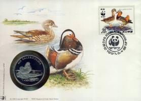 1986. "30 éves a WWF-Mandarinréce" ffém emlékérem érmés borítékon észak-koreai bélyeggel + bélyegzővel T:PP