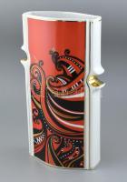 Hollóházi nagyméretű porcelán váza, Vészabó Noémi által tervezett, vörös-fekete-arany mintával. Kézz...