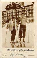 Lilian Harvey és férje Willy Fritsch síelés közben télen / Actress and her husband skiing in winter (EK)