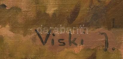 Viski János (1891-1987): Itatás. Olaj, vászon, jelzett. Fa keretben, apró sérülésekkel. 75x100 cm / ...